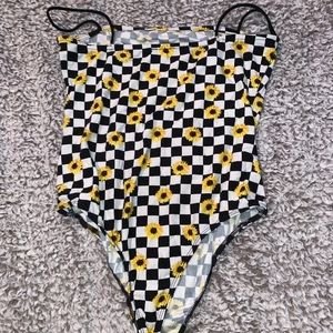 Checkered with sunflowers body suit